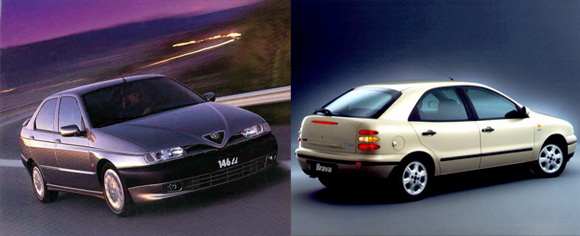 à gauche : Alfa-Romeo 145/146, à droite Fiat Bravo/Brava